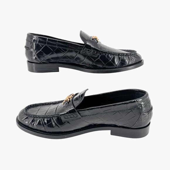 Versace Croc Embossed Medusa '95 Loafers Size 39.5 US 9.5 Black Leather Flat - Picture 9 of 15